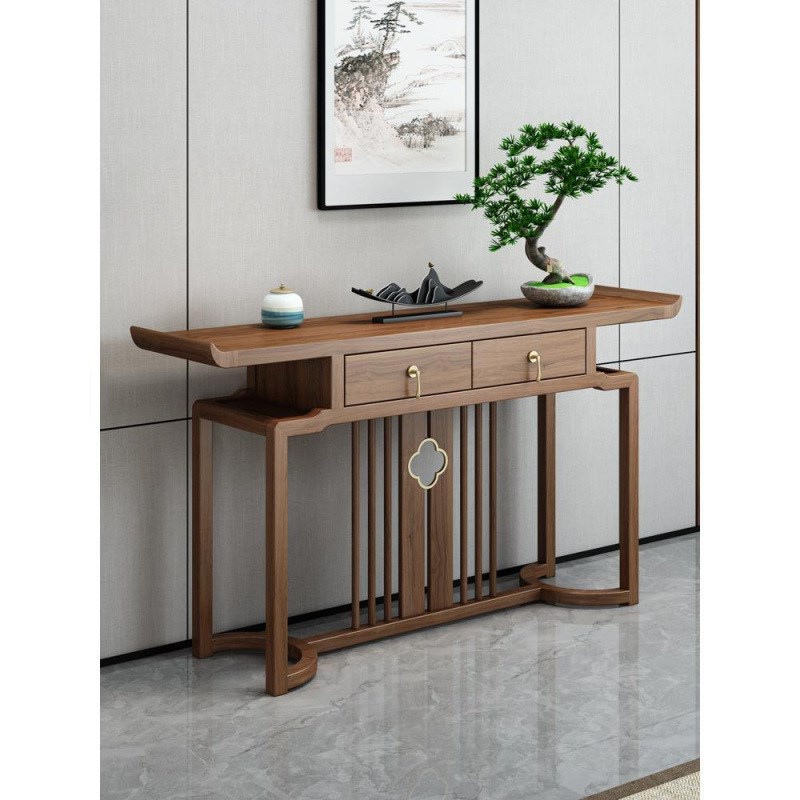 新中式玄关桌中式实木简约条y几条案轻奢入户禅意榆木玄关柜玄关