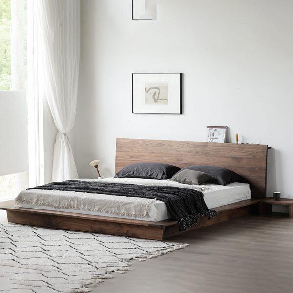 日式榻榻米床现代简约黑胡桃木北欧双人地台床落地矮床全实木大床