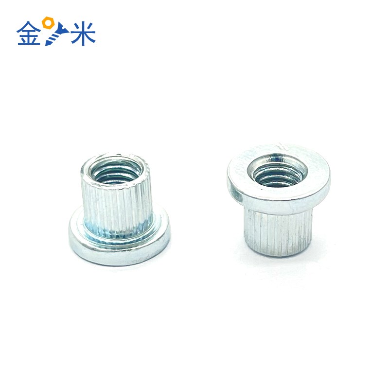 涨铆螺母镀锌台阶滚花圆螺帽压花A齿竖纹圆形压铆螺丝T型膨胀螺母