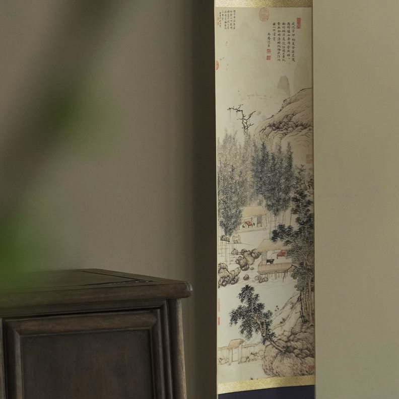 日式轴装丨一空间侘寂禅意装饰画茶挂茶室裱挂三是名卷轴民宿色鹿图片