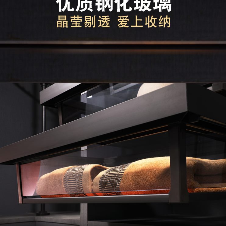 内置玻璃衣柜拉篮收纳家用抽屉式伸缩裤架储物衣橱环篮衣帽间保