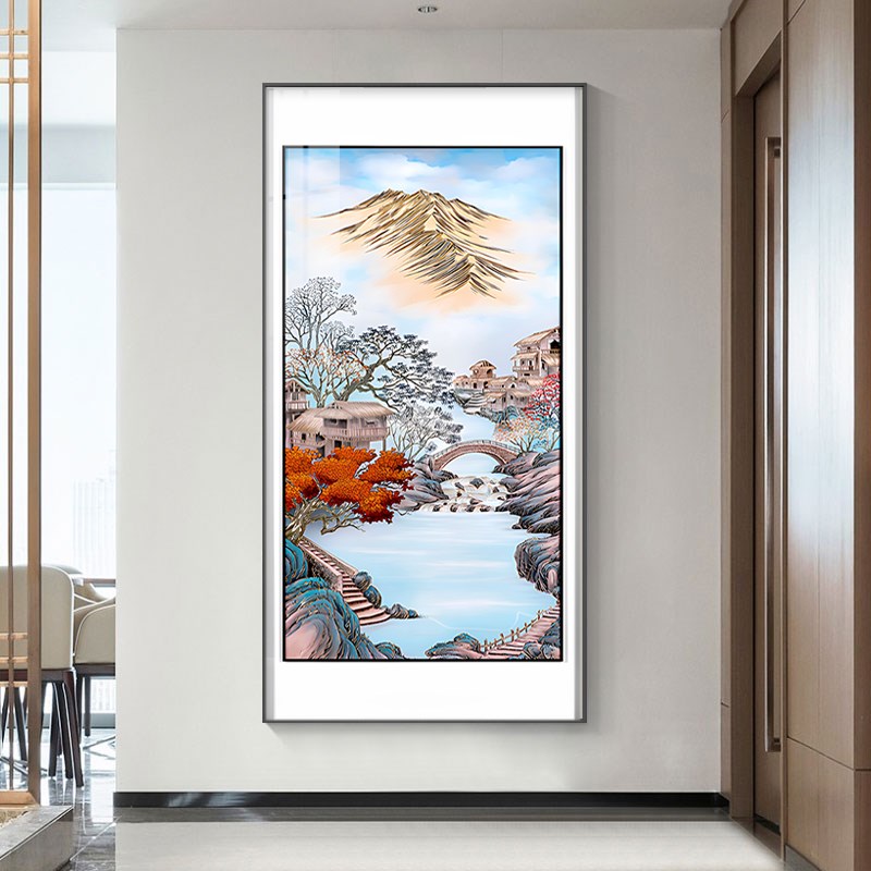 九鱼图入户玄关装饰画正对门餐厅墙面装饰壁画新中式走廊过道挂画图片