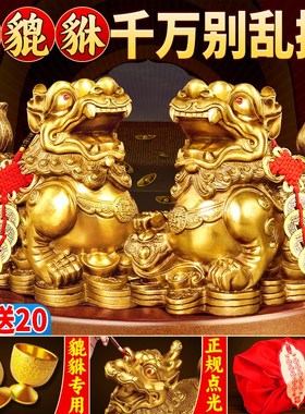 貔貅招财摆件h公母一对旺财聚财全纯铜家用办公室居家客厅豸皮丘