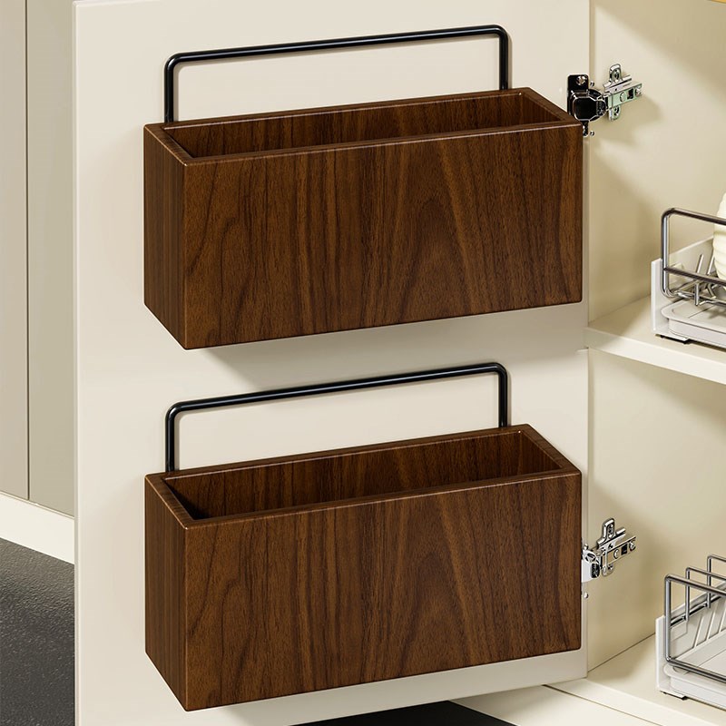 实木保鲜膜置物架侧面收纳盒厨房壁挂免打孔橱柜门内侧纸巾放置架