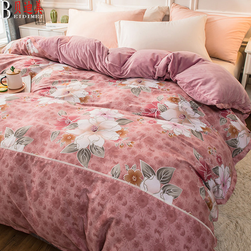 全棉被套加绒一面纯棉一面海藻绒保暖法莱绒学生冬季单双人厚被罩