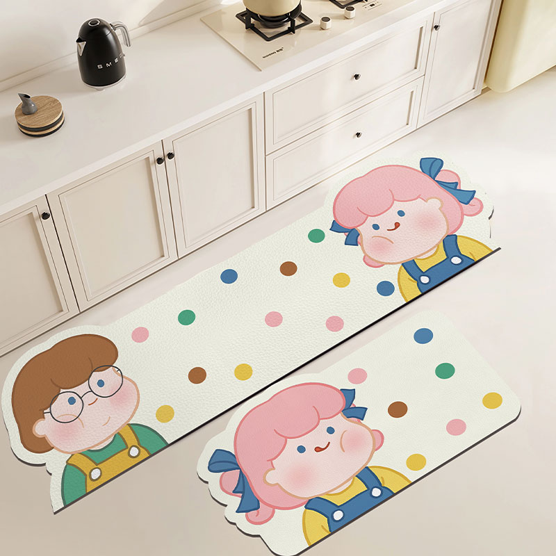卡通狗狗厨房地垫防水防油可擦免洗防滑脚垫子可裁剪防污长条地垫
