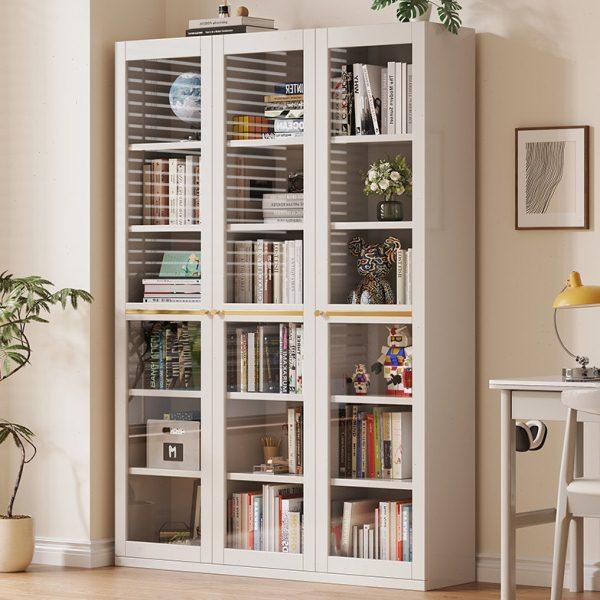 北欧实木白色书柜带玻璃门现代简约储物书橱奶油风两三门组合柜,住宅家具,组合书柜,淘宝优惠券,粉丝福利购,淘宝优惠卷