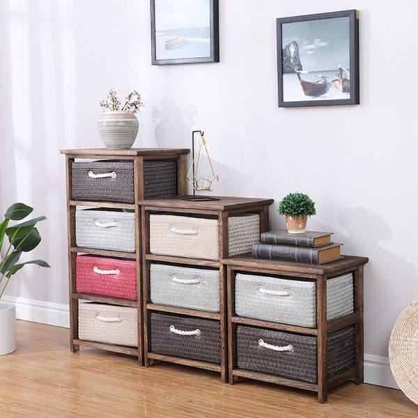 包邮卧室床头床边小柜子田园窄柜子复古实木斗柜藤编抽屉式收纳柜,住宅家具,斗柜,淘宝优惠券,粉丝福利购,淘宝优惠卷