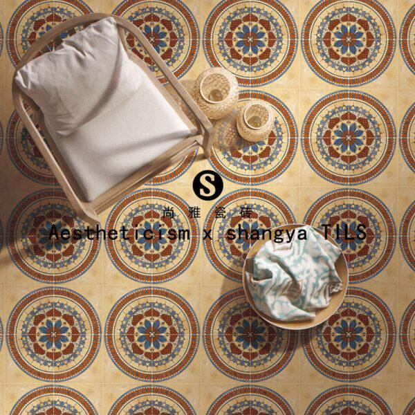 花砖花园民宿地砖客厅餐厅玄关田园艺术仿古砖入户阳台砖拼花瓷砖