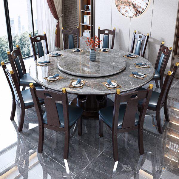 岩板餐桌实木圆桌小户型转盘8饭桌大理石圆餐桌家用新中式人圆形