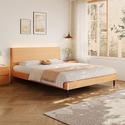 定制实木床1米8双人床1.2米单人橡木色北欧卧室T储物榻榻米落地床