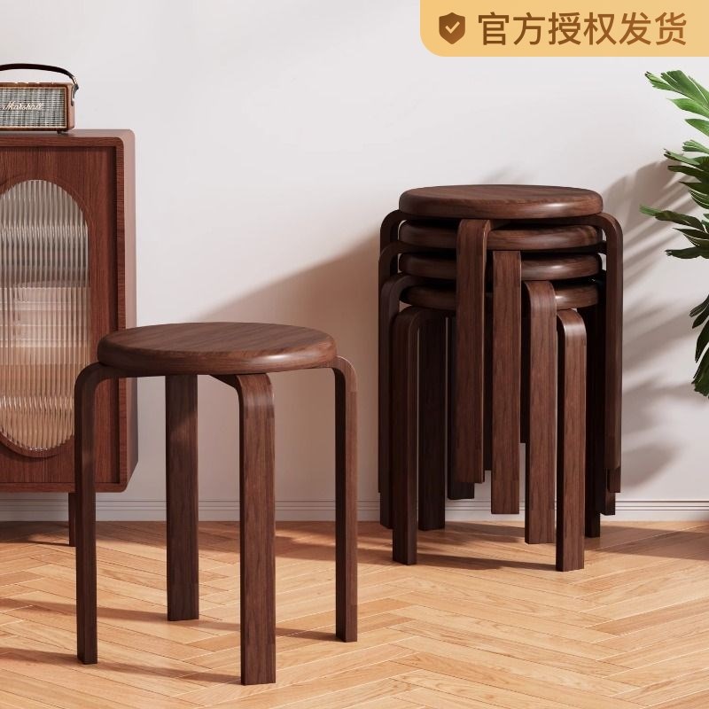 餐凳家用全实木可叠放圆凳家用矮凳橡木J板凳现代简约客厅餐桌椅