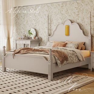 双人箱主卧轻奢美式全实木床储物床床收纳体法式复古莫兰迪灰2米