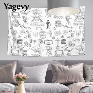黑白简约挂布手绘插画挂毯婴儿装饰房幼儿园电影背景布卓别林海报