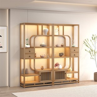 新中式 博古e架纯实木多宝阁展示柜茶叶隔断架子书架酒柜简约原木