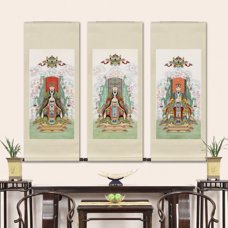 国画人物地三官帝天中式卷轴画客厅挂画三元工神水装饰大仙书房笔图片
