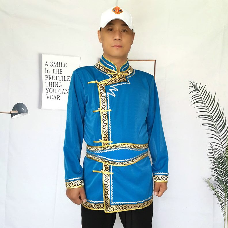 薄款男士古衫短款蒙古长袖演出服服务员工服日常饰蒙蒙古袍餐厅蒙