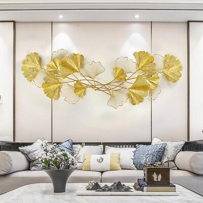 壁银叶新过中式轻奢玄关道墙面壁饰装饰挂件金杏属艺术创意立clY4