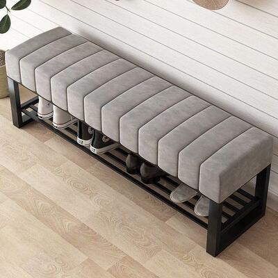 简约款入户口关可坐条凳铁艺换鞋玄进长门收纳换鞋凳软包一体铁门