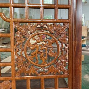 中式 户客厅镂空实木花格背景玄关花饰格 实木雕刻屏风A08隔断入装