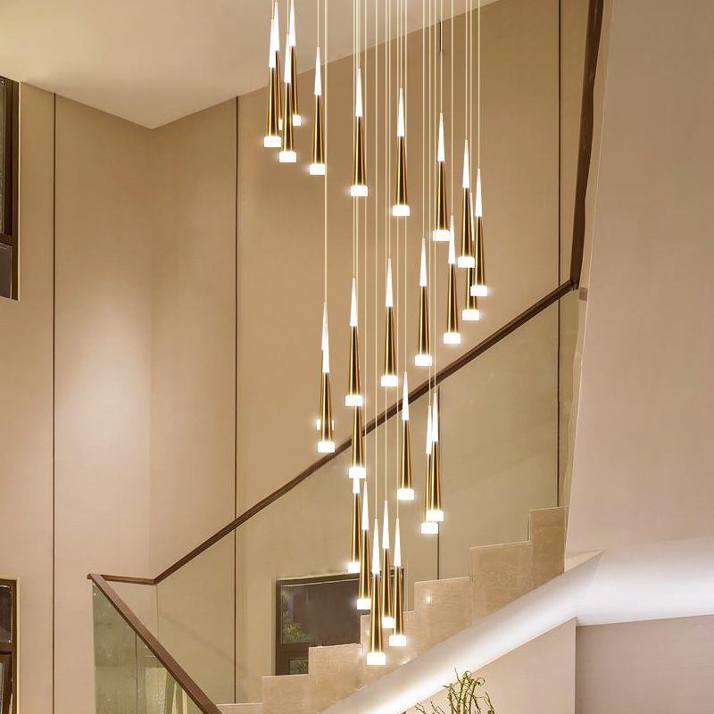 楼梯长吊灯现简约大气北422代欧客厅灯别餐厅灯铝材复式楼墅吊旋