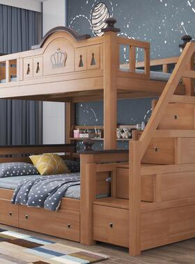 全实木青下高低床子母床原木儿童床铺双层少年多功能84618小户上