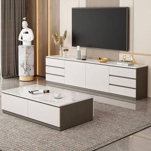 客厅视机约物柜落地式储柜岩板台面六电斗UYJ柜现代简实木电视机