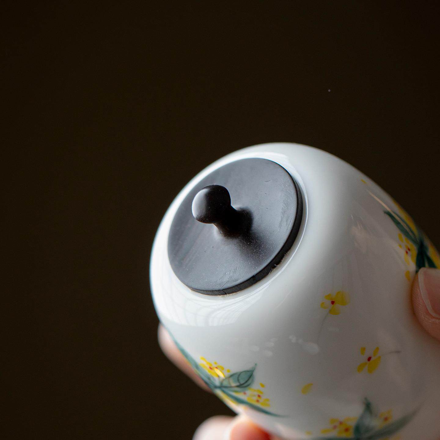 弥言陶小号便携茶叶罐纯手绘桂花实盖仓密封瓷罐茶迷你防玉泥-金
