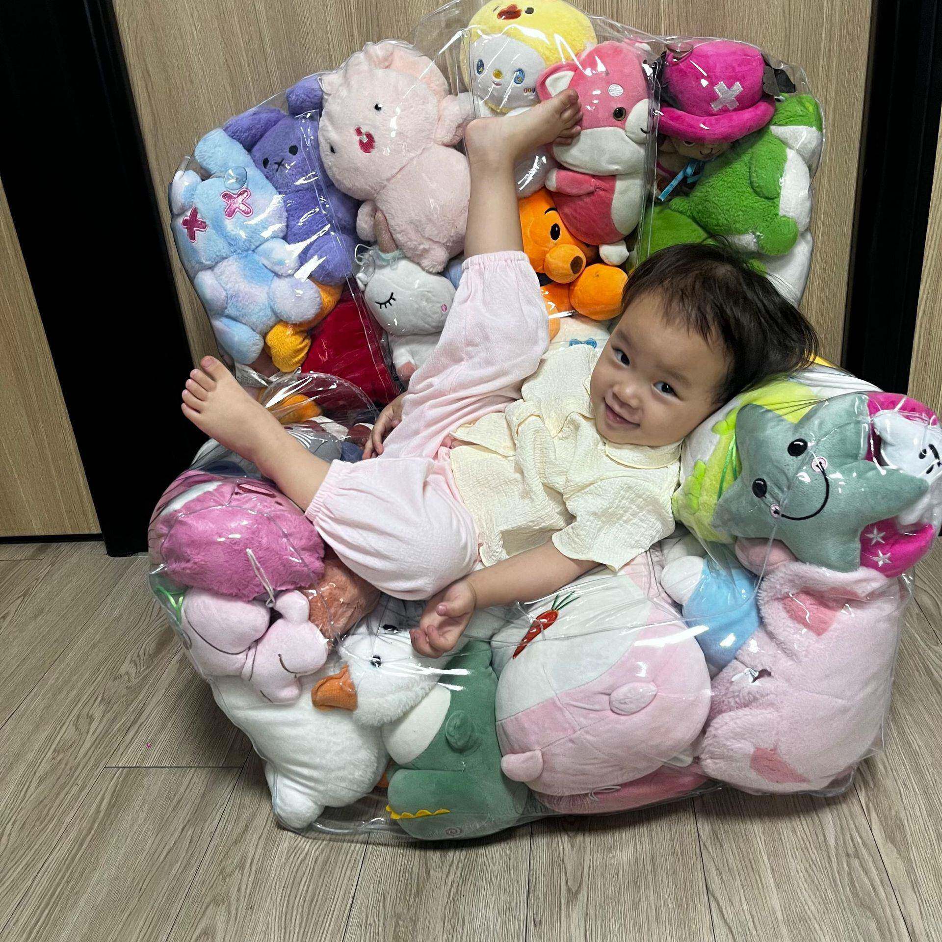 装娃的透明沙红发PLVC明保膜充气沙发娃娃收纳透网沙发装娃娃填充