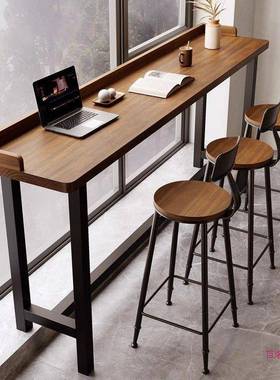 新款台吧台桌阳简约实木XOR长条挡板靠桌窗靠墙窄条高脚桌椅子组