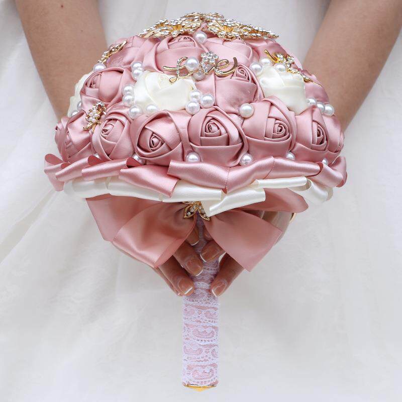 2021新款结婚手钻捧花新娘娘水捧花W307丝带玫瑰DI结婚伴装Y饰W30