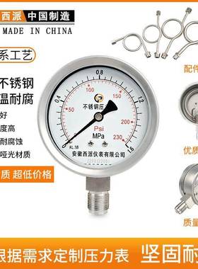 压力表y-100水锈压表抗震0耐-1.6-25mp真空表化工防YN-100B震不钢