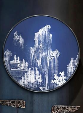 中式玄关圆形装饰画客厅肌理浮雕新实物立店体挂KEU画酒餐挂厅墙