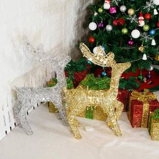 铁丝闪粉圣诞麋鹿麋圣诞927铁艺鹿拉车鹿铁装 饰品金色闪银艺色鹿