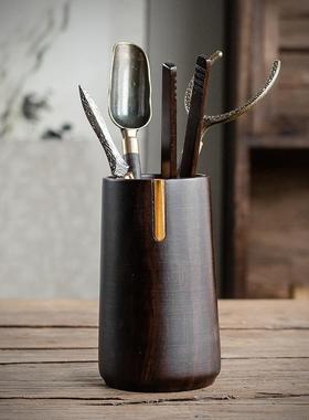 黑檀茶道六君23990艺子套摆木装黑檀实木竹功夫茶具茶组合茶盘件