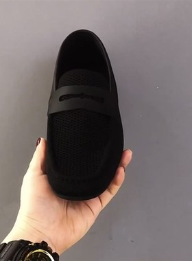 90521时尚新款单鞋休闲板鞋网鞋低帮男黑色鞋透气休闲男鞋豆豆鞋