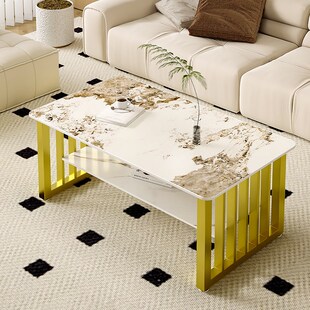 岩板石茶几餐桌两用二合一小户w型客厅双层可吃饭加高茶几桌高60c