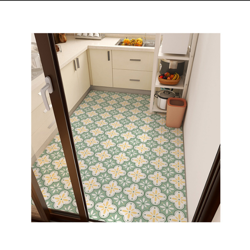 厨房满铺地垫家用防水防油可擦免小清新花卉洗脚垫好打理皮革垫子