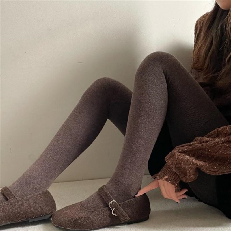 秋冬加厚保暖洋气奶茶色打底连裤袜气质格雷系灰色显瘦加绒裤袜女
