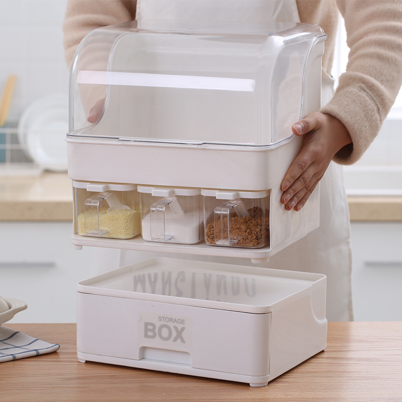 厨房调料收纳盒盐味精调味罐组合套装家用大全酱油醋瓶置物架带盖