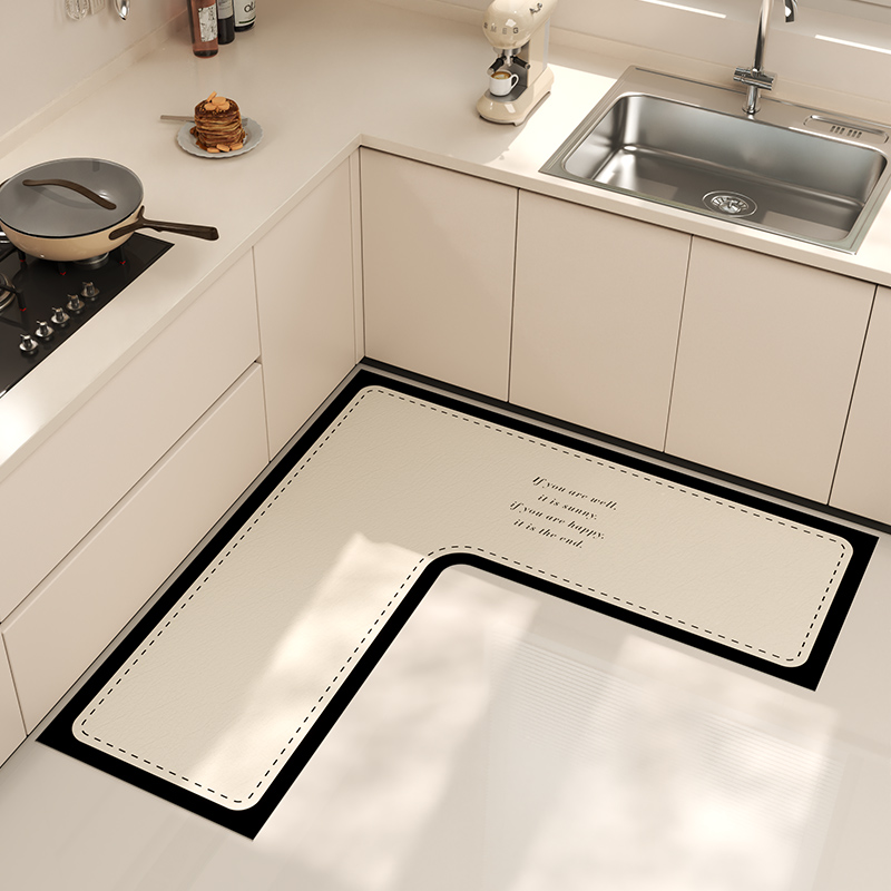 极简风L型厨房专用地垫防滑防水防油耐脏脚垫可擦免洗拐角U形地毯