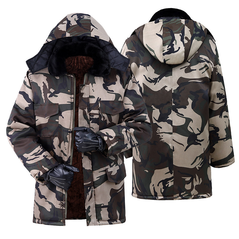 迷彩棉衣男冬季加绒加厚棉袄棉服防寒保暖劳保工作服中长款棉大衣