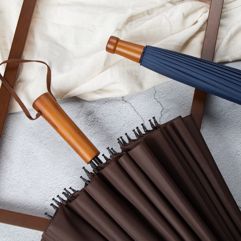 抗风24骨长柄雨伞男大号双人加固木柄晴雨伞学生直杆商务伞女定制