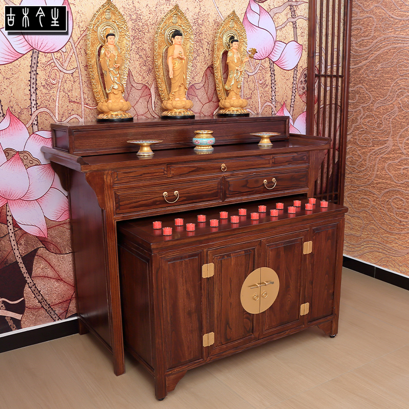 中式实木供桌佛台香案条几家用佛龛描金多层阶梯底座加高农村菩萨