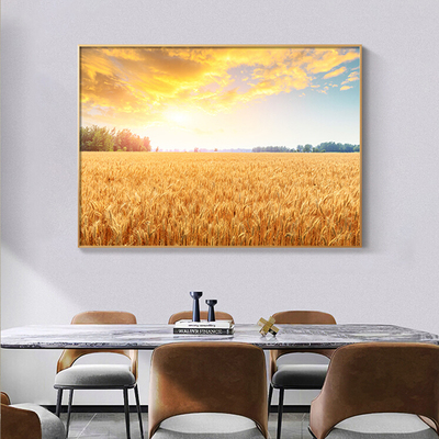 现代简约餐厅装饰画丰收麦穗寓意好饭厅壁画客厅背景田园风景挂画