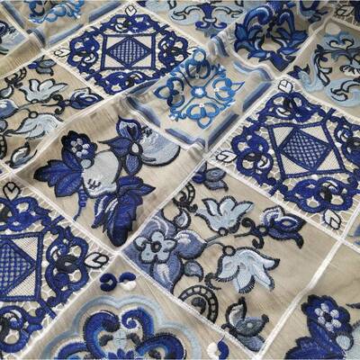 E-1913037G网EG-19130纱花面料网布彩色多色绣立体绣网布彩色绣