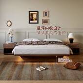 胡LIE桃木全实木齐边床悬浮无头储物床现代简米约气榻榻压高箱收