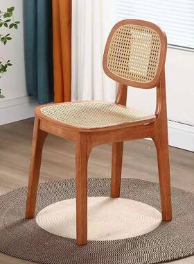 实木藤编餐椅TBK北欧原木家藤用椅厅店奶茶店靠背橡胶木客卡曼酒