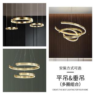 545餐环厅吊灯轻奢风圆形不锈钢C客复式 楼书房现代简约艺术厅卧室