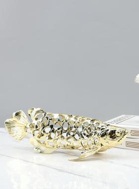 代约简金属镂空金龙鱼艺2147术装饰摆件客厅玄关房软装家居书现装